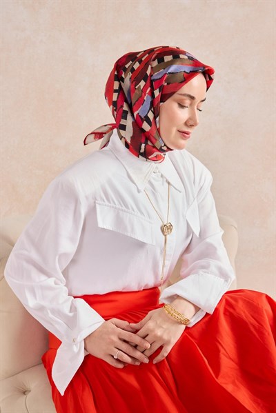 Twill İpek Eşarp Şerit Bordo