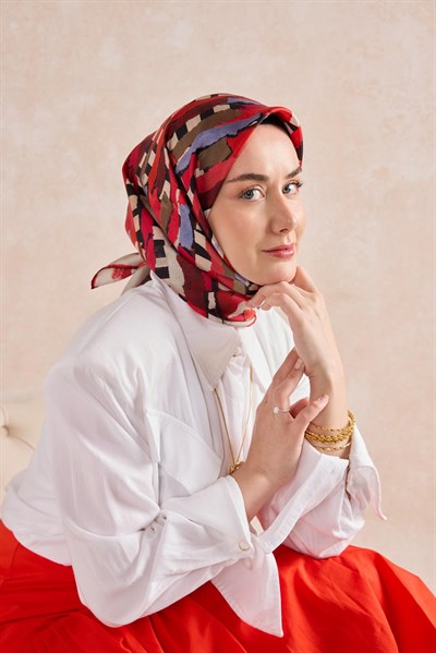 Twill İpek Eşarp Şerit Bordo