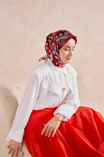 Twill İpek Eşarp Şerit Bordo