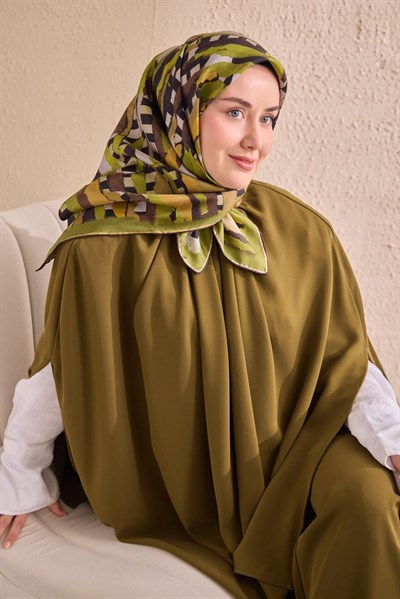Twill İpek Eşarp Şerit Fıstık Yeşili