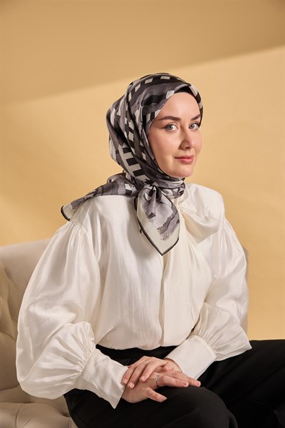 Twill İpek Eşarp Şerit Füme