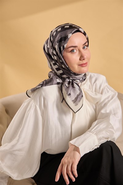 Twill İpek Eşarp Şerit Füme
