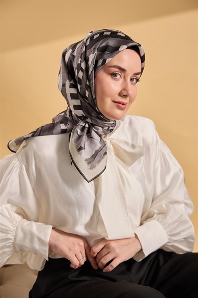 Twill İpek Eşarp Şerit Füme