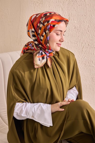 Twill İpek Eşarp Şerit Haki