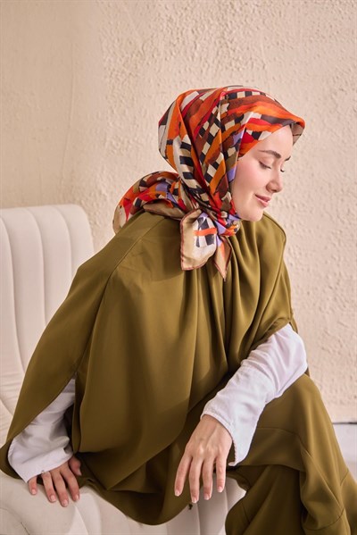 Twill İpek Eşarp Şerit Haki