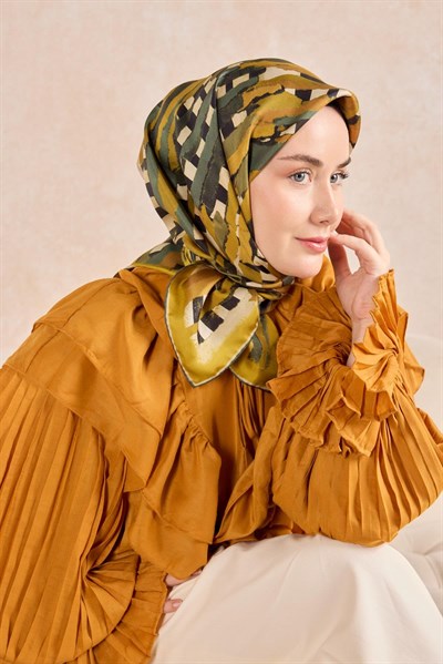 Twill İpek Eşarp Şerit Hardal