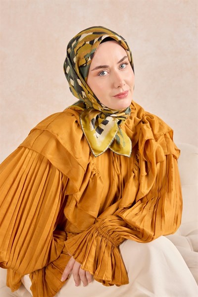 Twill İpek Eşarp Şerit Hardal