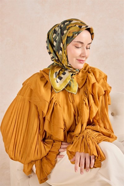 Twill İpek Eşarp Şerit Hardal