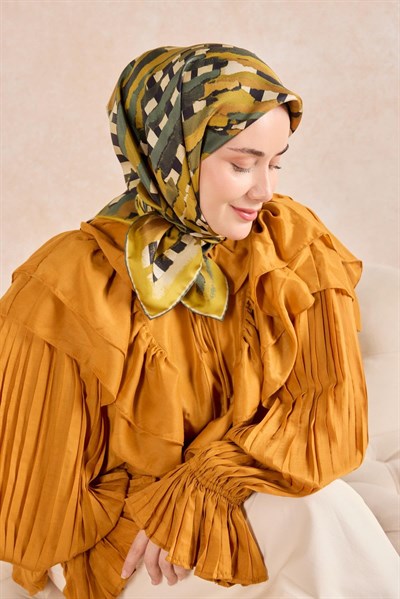 Twill İpek Eşarp Şerit Hardal