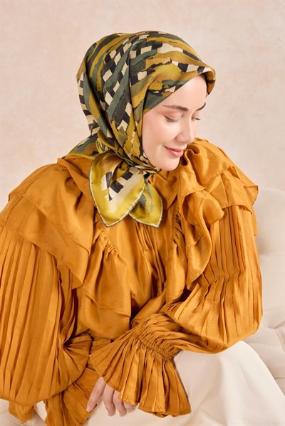 Twill İpek Eşarp Şerit Hardal