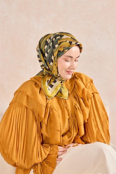 Twill İpek Eşarp Şerit Hardal
