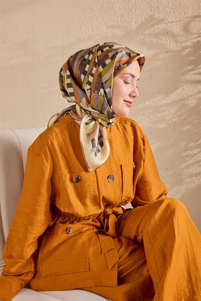Twill İpek Eşarp Şerit Koyu Yeşil