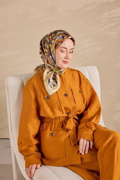 Twill İpek Eşarp Şerit Koyu Yeşil