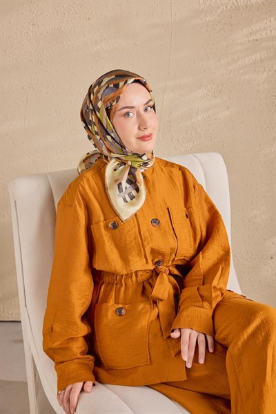 Twill İpek Eşarp Şerit Koyu Yeşil