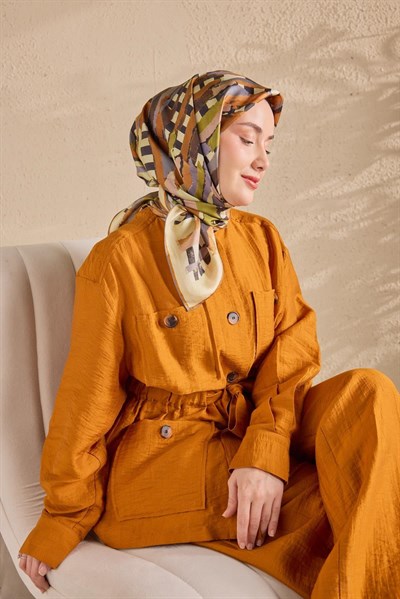 Twill İpek Eşarp Şerit Koyu Yeşil