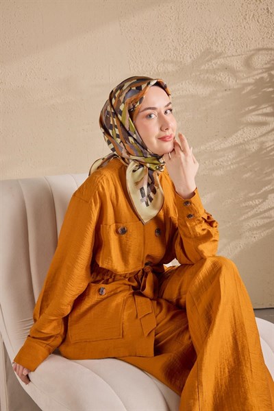 Twill İpek Eşarp Şerit Koyu Yeşil