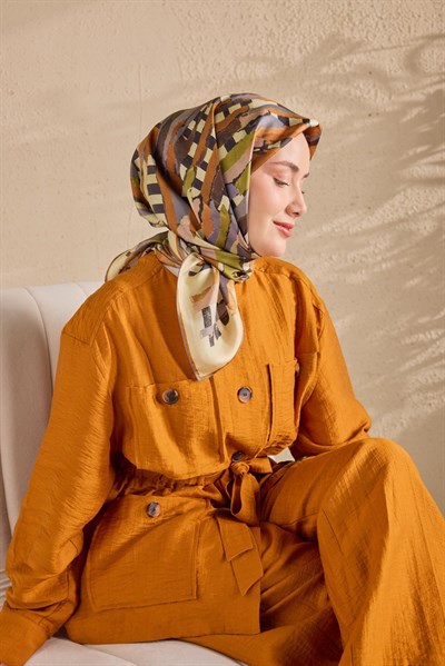 Twill İpek Eşarp Şerit Koyu Yeşil