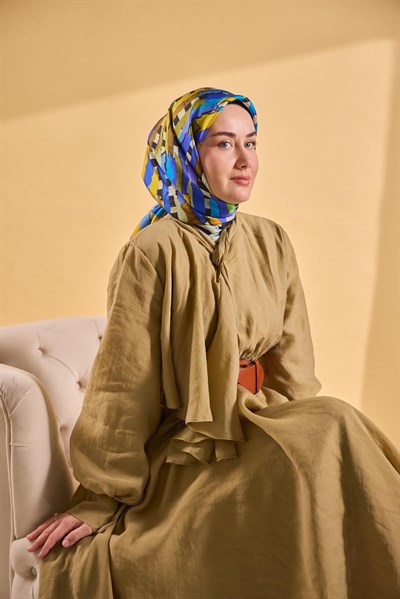 Twill İpek Eşarp Şerit Mavi
