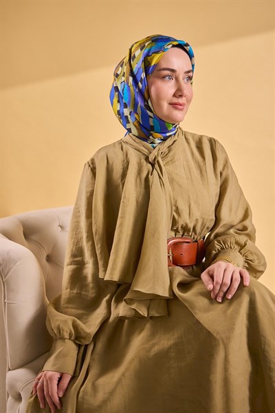 Twill İpek Eşarp Şerit Mavi