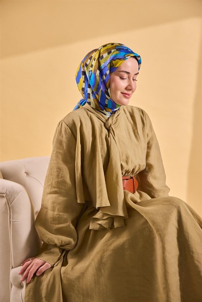 Twill İpek Eşarp Şerit Mavi