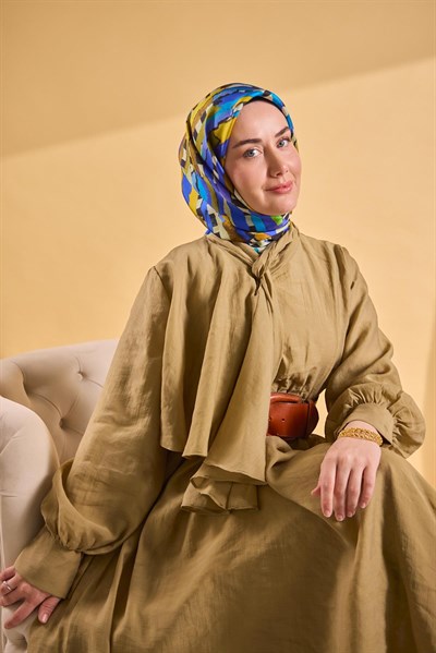Twill İpek Eşarp Şerit Mavi