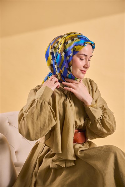 Twill İpek Eşarp Şerit Mavi
