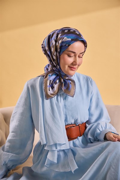 Twill İpek Eşarp Şerit Morcivert