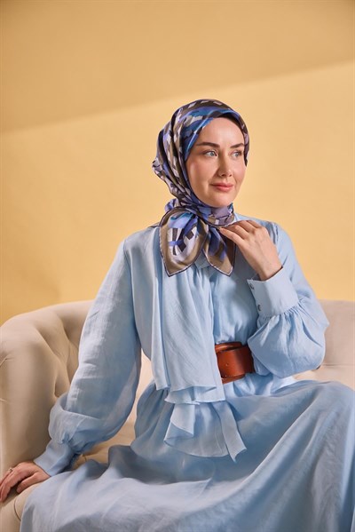 Twill İpek Eşarp Şerit Morcivert