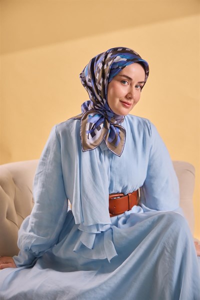 Twill İpek Eşarp Şerit Morcivert