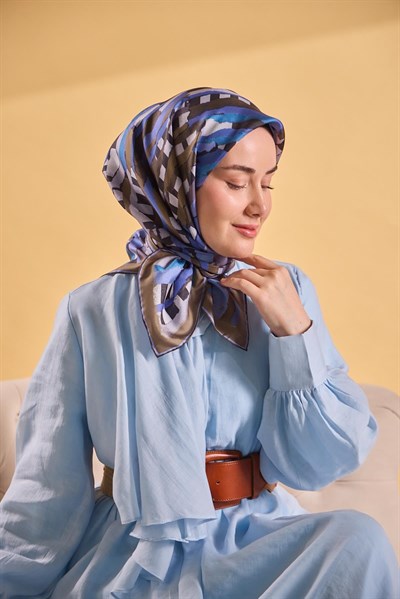 Twill İpek Eşarp Şerit Morcivert