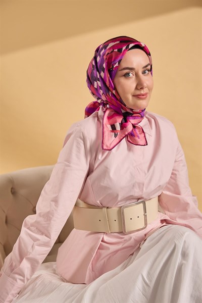 Twill İpek Eşarp Şerit Pembe