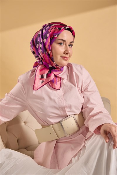 Twill İpek Eşarp Şerit Pembe