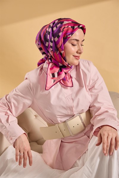 Twill İpek Eşarp Şerit Pembe