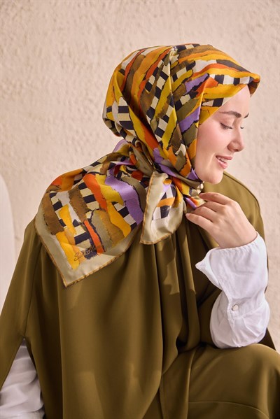 Twill İpek Eşarp Şerit Turuncu