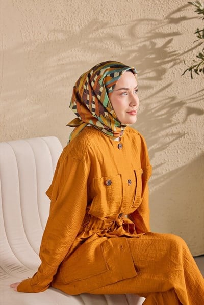 Twill İpek Eşarp Şerit Turuncu