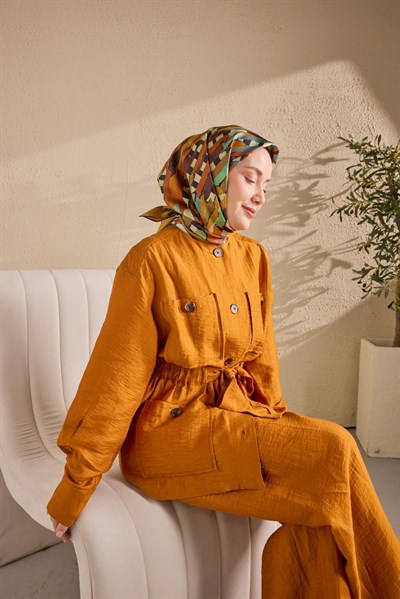 Twill İpek Eşarp Şerit Turuncu