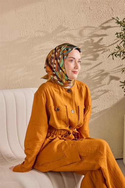 Twill İpek Eşarp Şerit Turuncu