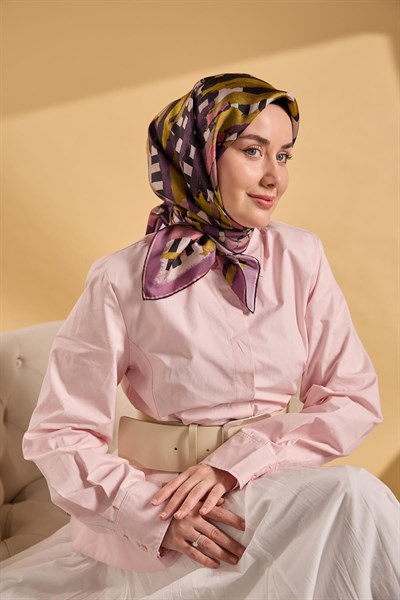 Twill İpek Eşarp Şerit Yağ Yeşili