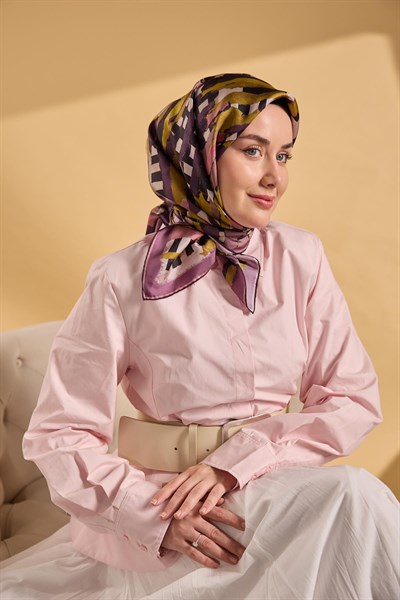 Twill İpek Eşarp Şerit Yağ Yeşili