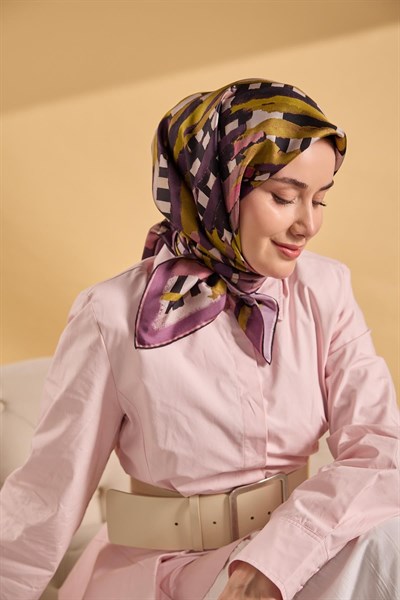 Twill İpek Eşarp Şerit Yağ Yeşili