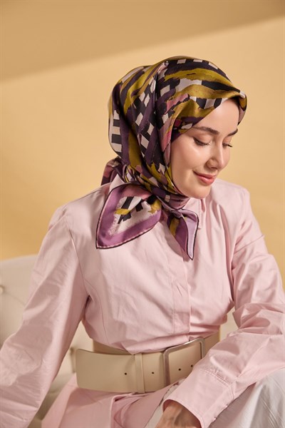 Twill İpek Eşarp Şerit Yağ Yeşili