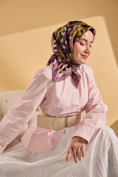 Twill İpek Eşarp Şerit Yağ Yeşili