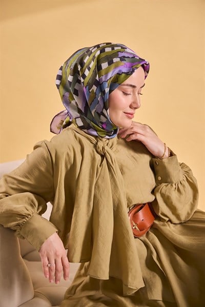 Twill İpek Eşarp Şerit Yeşil