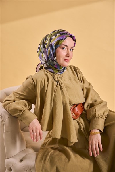 Twill İpek Eşarp Şerit Yeşil