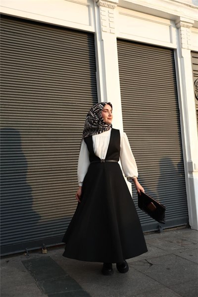 Twill İpek Eşarp Siyah Ekru Antrasit Dalga Desenli Tok Duruşlu 90x90