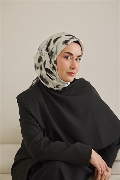 Twill İpek Eşarp Soyut Çiçek Desen Beyaz 90x90