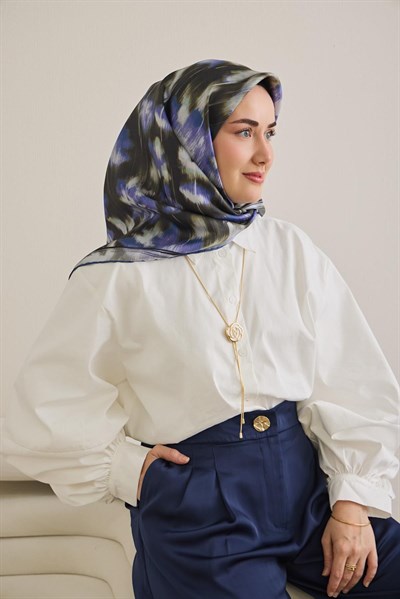 Twill İpek Eşarp Soyut Çiçek Desen Siyah 90x90