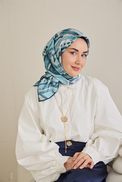 Twill İpek Eşarp Soyut Desen Bebe Mavi 90x90