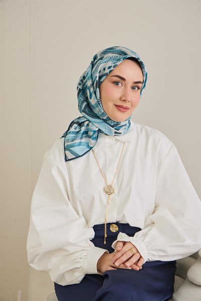 Twill İpek Eşarp Soyut Desen Bebe Mavi 90x90