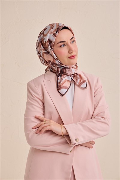 Twill İpek Eşarp Soyut Desen Gümüş 90x90